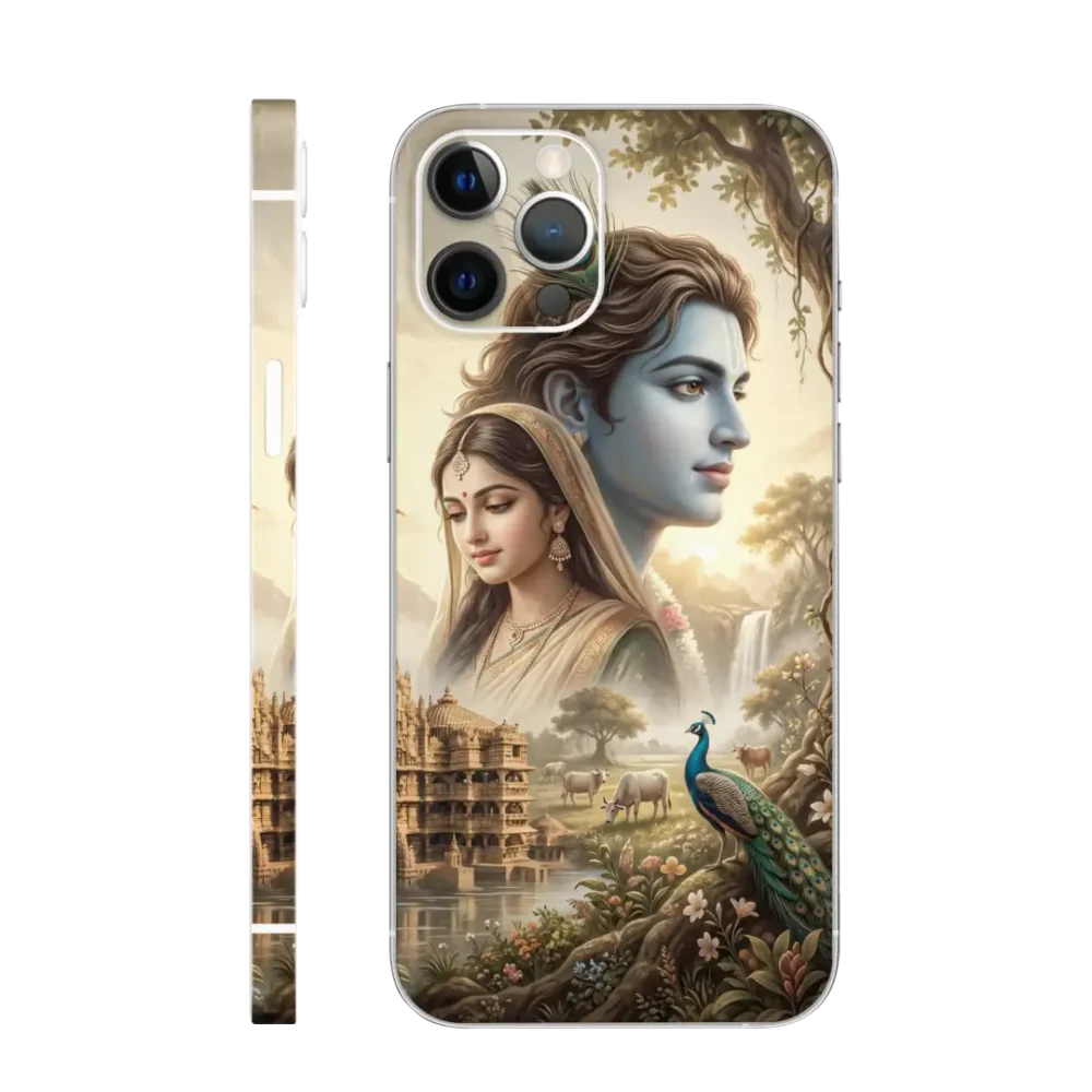 Radha Krishna with Peacock Mobile Skin
